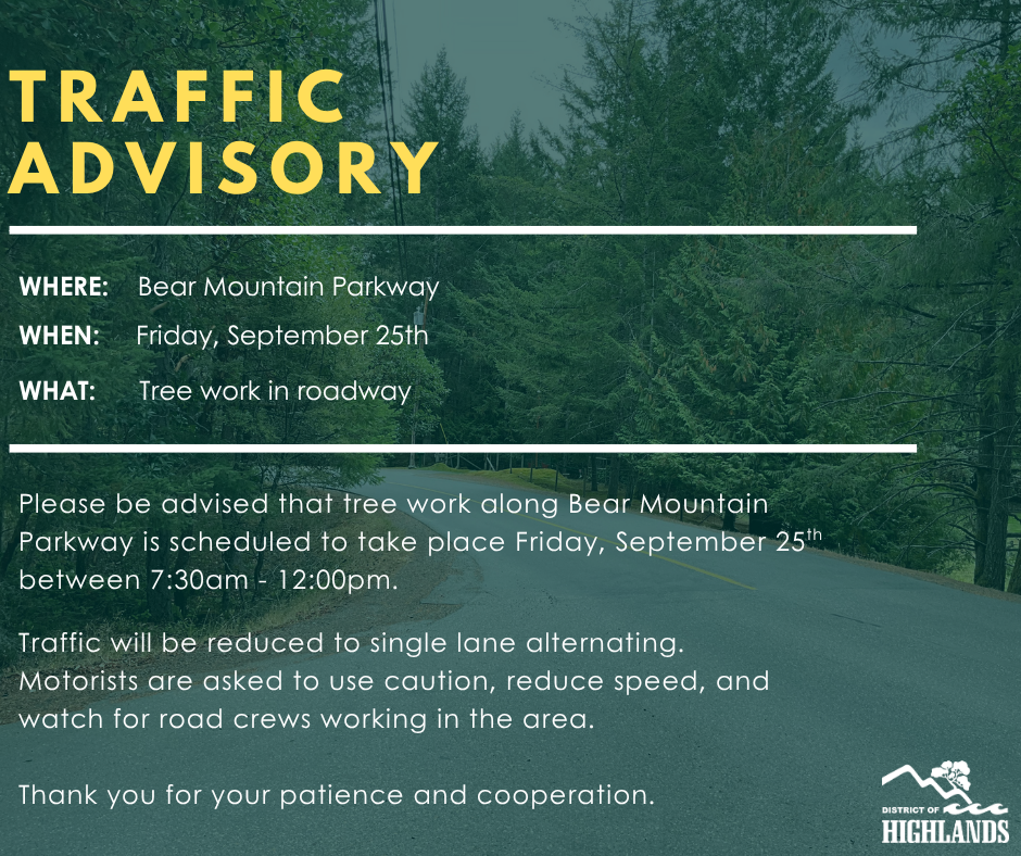 Traffic Advisory Bear Mountain Parkway September 25